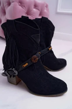 Boto Botki Na Słupku|Brązowe I Beżowe Botki*Botki Damskie Kowbojki z Klamrą Czarne Marciapo