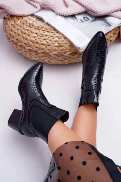 Boto Botki Na Słupku|Botki Zimowe Damskie*Botki Damskie Lakierowane Wsuwane Czarne Dorine