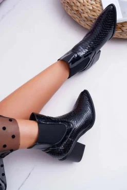 Boto Botki Na Słupku|Botki Zimowe Damskie*Botki Damskie Lakierowane Wsuwane Czarne Dorine