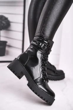 Damskie Boto Botki Damskie Lakierowane Czarne Head Up