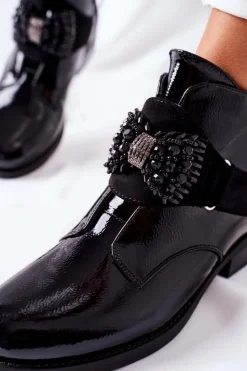 Damskie Damskie buty S.Barski Botki Damskie Lakierowane Czarne Kryształy Schuler