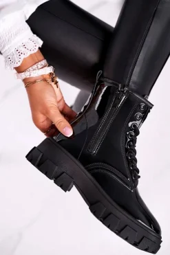 Boto Damskie Trapery|Botki Sznurowane*Botki Damskie Lakierowane Trapery Czarne Linzo