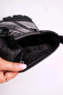 Boto Damskie Trapery|Botki Sznurowane*Botki Damskie Lakierowane Trapery Czarne Linzo