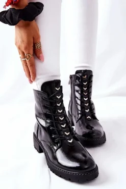 New Buty damskie Vinceza Botki Damskie Lakierowane Czarne Myroe