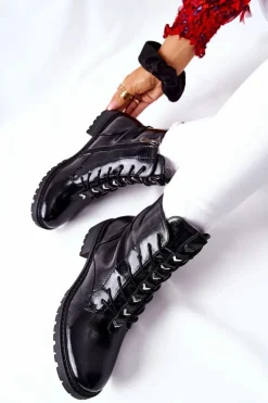 New Buty damskie Vinceza Botki Damskie Lakierowane Czarne Myroe