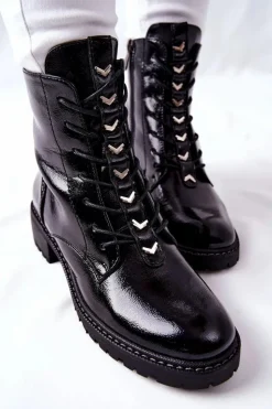 New Buty damskie Vinceza Botki Damskie Lakierowane Czarne Myroe