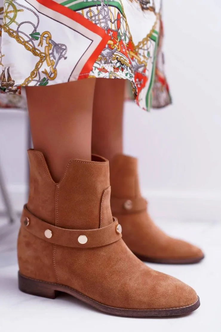 Damskie Laura Messi Botki Damskie 1890 Skóra Zamsz Camel Darmah