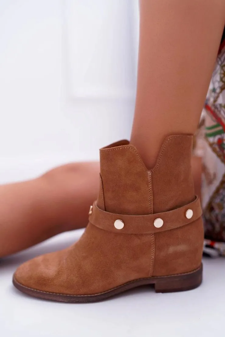 Damskie Laura Messi Botki Damskie 1890 Skóra Zamsz Camel Darmah