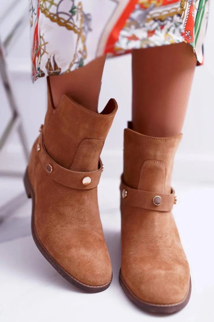 Damskie Laura Messi Botki Damskie 1890 Skóra Zamsz Camel Darmah