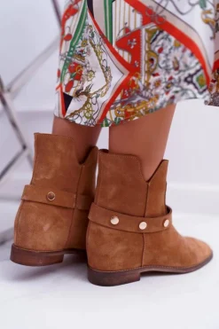 Damskie Laura Messi Botki Damskie 1890 Skóra Zamsz Camel Darmah