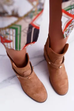 Damskie Laura Messi Botki Damskie 1890 Skóra Zamsz Camel Darmah