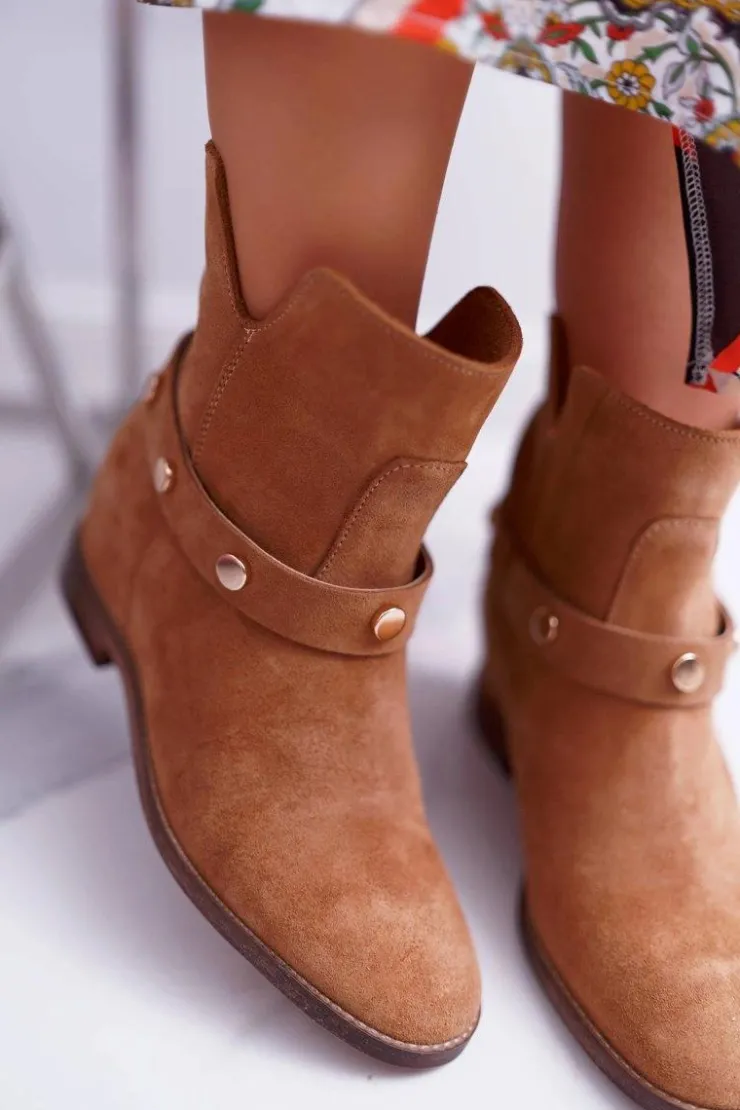 Damskie Laura Messi Botki Damskie 1890 Skóra Zamsz Camel Darmah