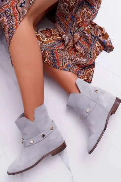 Laura Messi Botki Wiosenne|Botki Na Koturnie*Botki Damskie 1890 Skóra Zamsz Szare Darmah