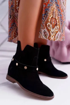 New Laura Messi Botki Damskie 1890 Skóra Zamsz Czarne Darmah