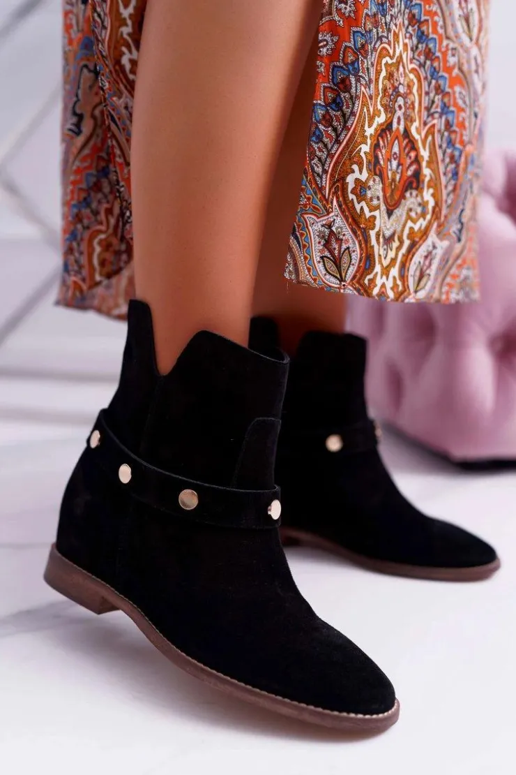 New Laura Messi Botki Damskie 1890 Skóra Zamsz Czarne Darmah