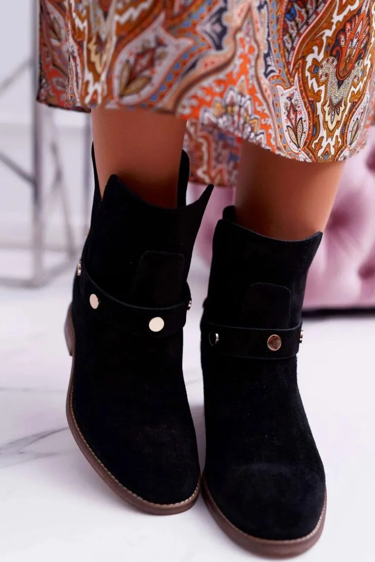 New Laura Messi Botki Damskie 1890 Skóra Zamsz Czarne Darmah