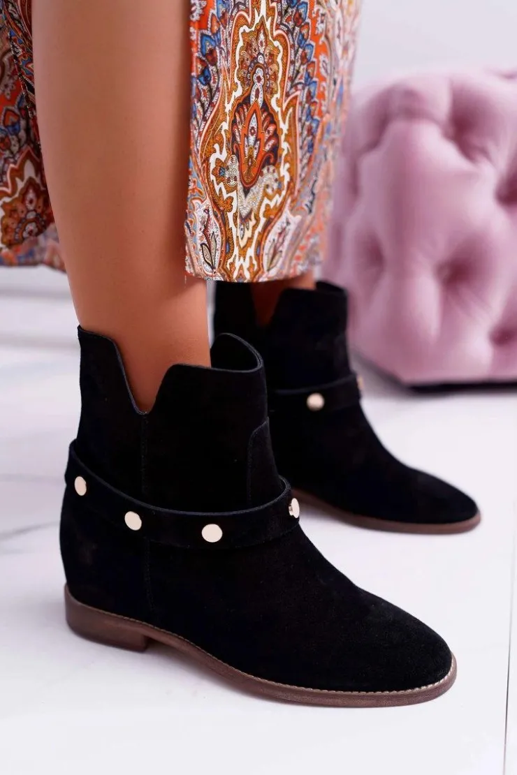 New Laura Messi Botki Damskie 1890 Skóra Zamsz Czarne Darmah