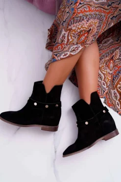 New Laura Messi Botki Damskie 1890 Skóra Zamsz Czarne Darmah