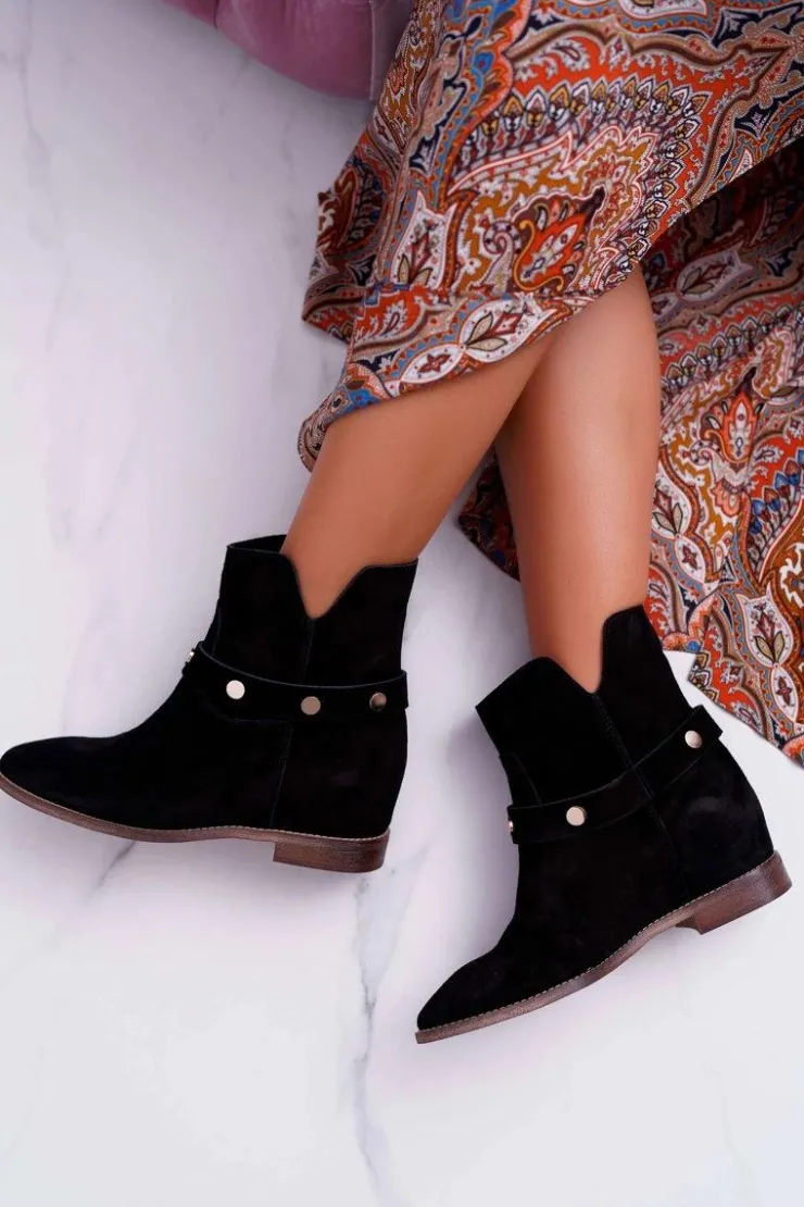 New Laura Messi Botki Damskie 1890 Skóra Zamsz Czarne Darmah