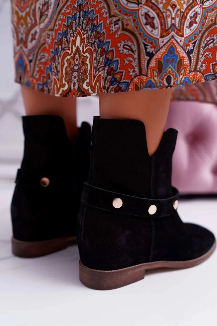 New Laura Messi Botki Damskie 1890 Skóra Zamsz Czarne Darmah