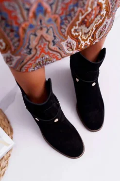 New Laura Messi Botki Damskie 1890 Skóra Zamsz Czarne Darmah