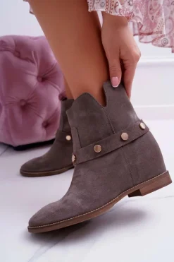 Best Laura Messi Botki Damskie 1890 Skóra Zamsz Szare Darmah