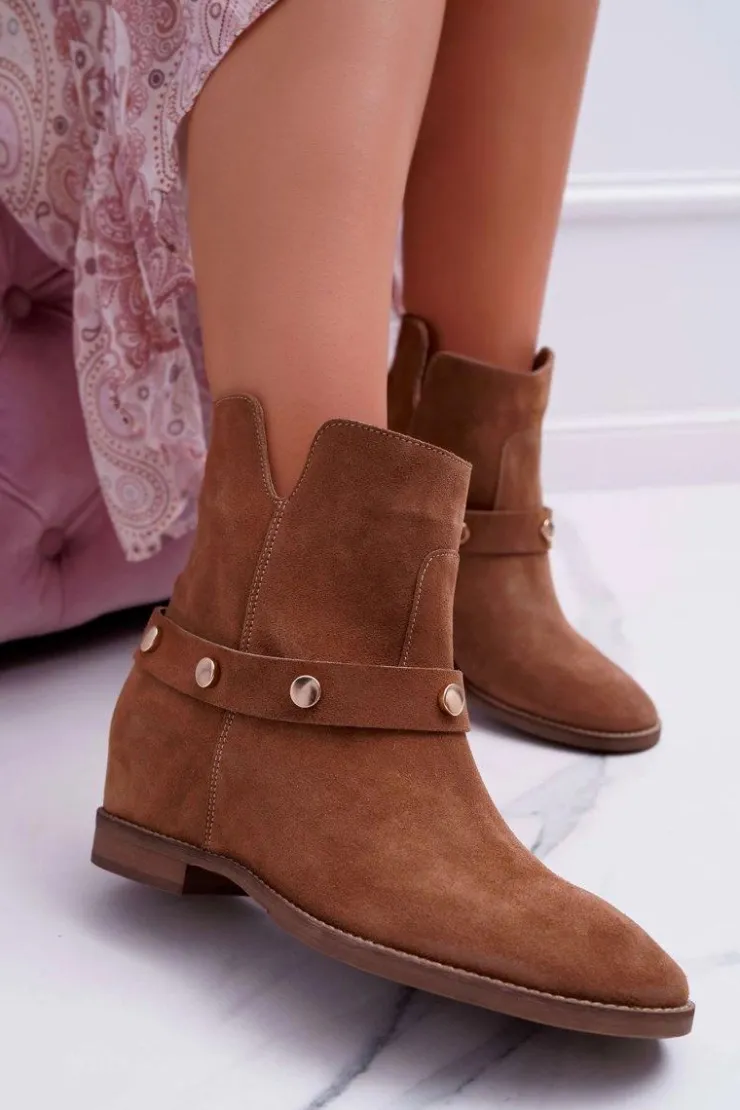 Damskie Laura Messi Botki Damskie 1890 Skóra Zamsz Ciemny Camel Darmah