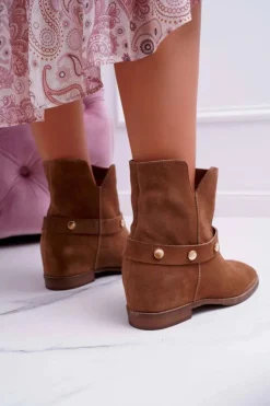 Damskie Laura Messi Botki Damskie 1890 Skóra Zamsz Ciemny Camel Darmah