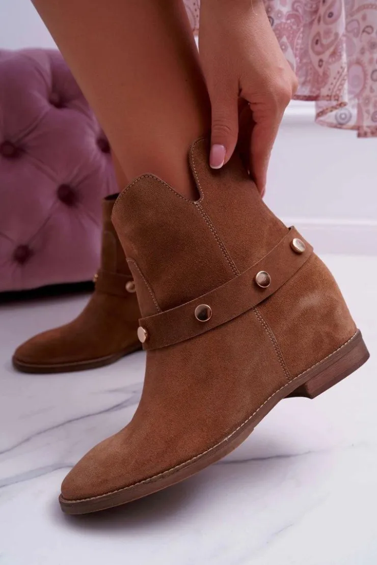 Damskie Laura Messi Botki Damskie 1890 Skóra Zamsz Ciemny Camel Darmah