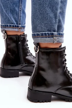 Discount Boto Botki Damskie Lu Boo Czarne Workery ze Stalową Oprawą Jacksy