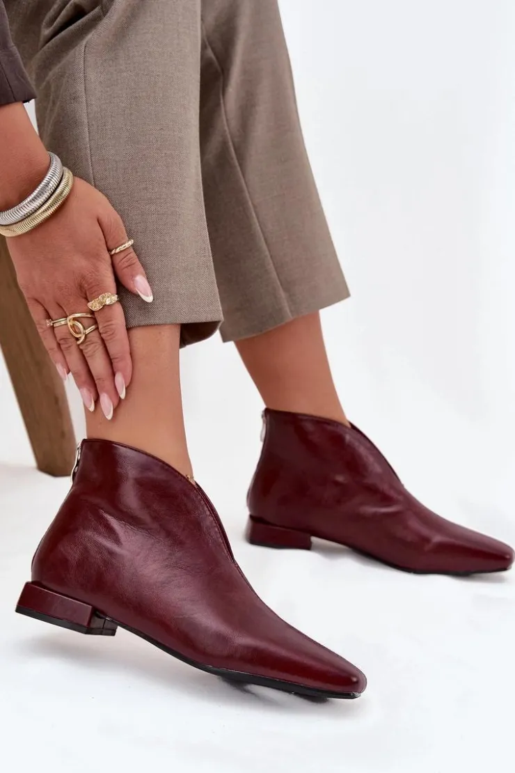 Damskie Boto Botki Damskie Na Delikatnym Obcasie Bordowe Elvienne