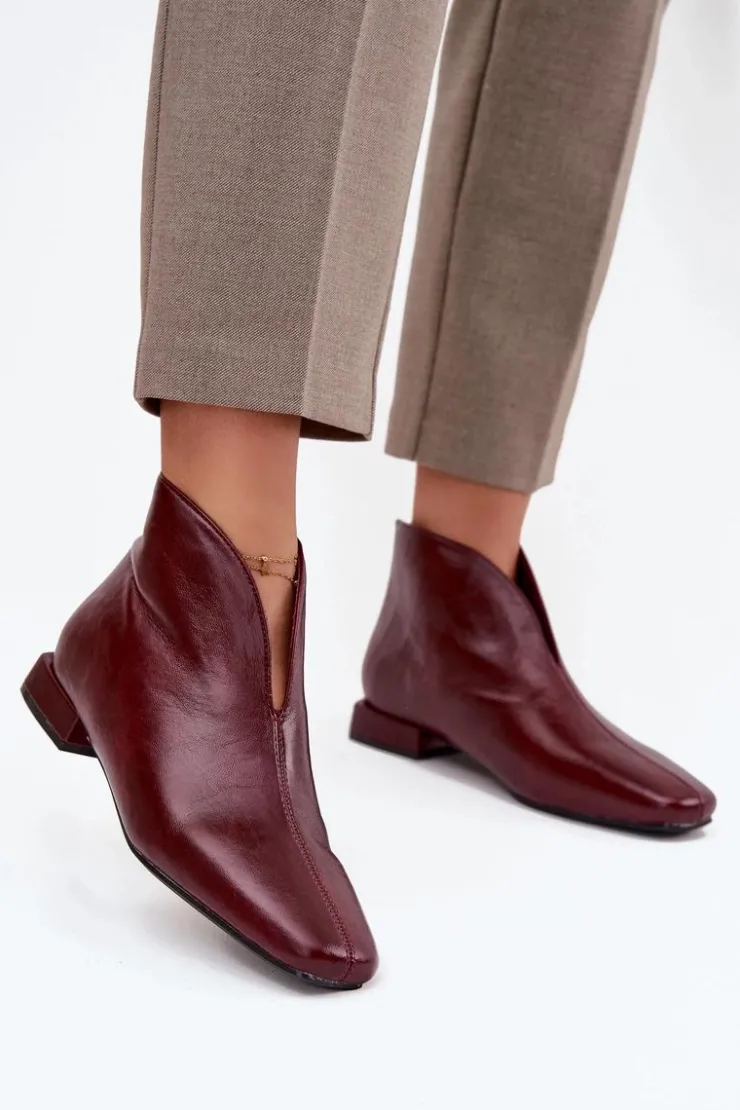 Damskie Boto Botki Damskie Na Delikatnym Obcasie Bordowe Elvienne