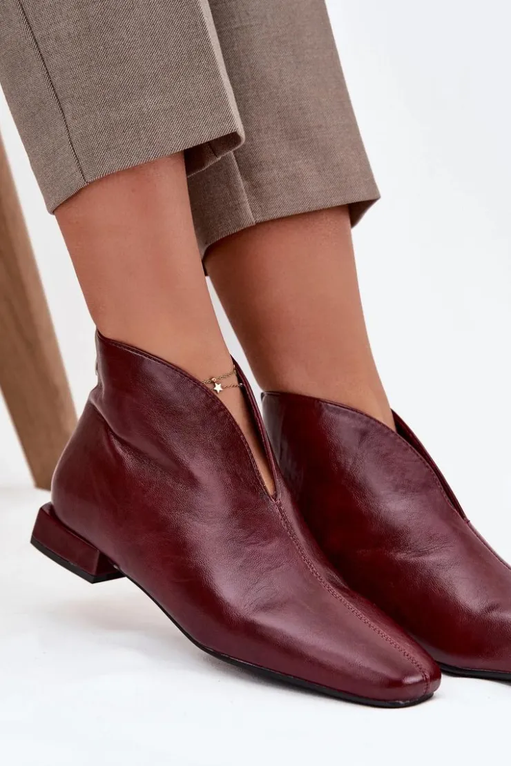 Damskie Boto Botki Damskie Na Delikatnym Obcasie Bordowe Elvienne