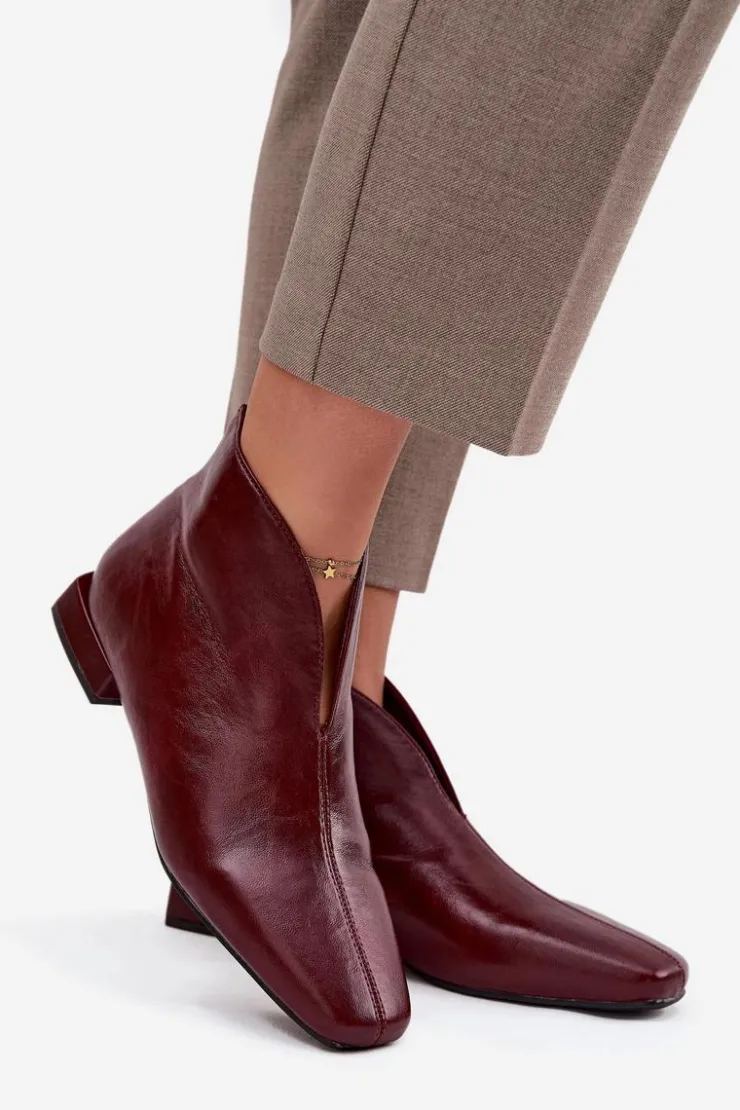 Damskie Boto Botki Damskie Na Delikatnym Obcasie Bordowe Elvienne
