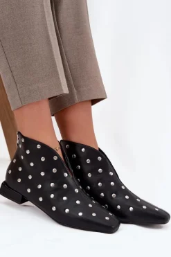 Best Boto Botki Damskie Na Delikatnym Obcasie Ze Srebrnym Zdobieniem Czarne Rosalind