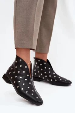 Best Boto Botki Damskie Na Delikatnym Obcasie Ze Srebrnym Zdobieniem Czarne Rosalind