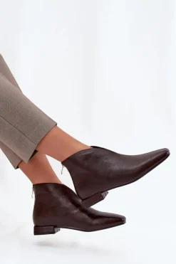 Boto Botki Ocieplane|Botki Skórzane*Botki Damskie Na Delikatnym Obcasie Czekoladowe Elvienne