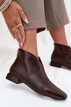 Boto Botki Ocieplane|Botki Skórzane*Botki Damskie Na Delikatnym Obcasie Czekoladowe Elvienne