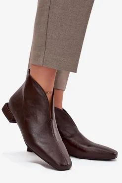 Boto Botki Ocieplane|Botki Skórzane*Botki Damskie Na Delikatnym Obcasie Czekoladowe Elvienne
