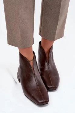 Boto Botki Ocieplane|Botki Skórzane*Botki Damskie Na Delikatnym Obcasie Czekoladowe Elvienne