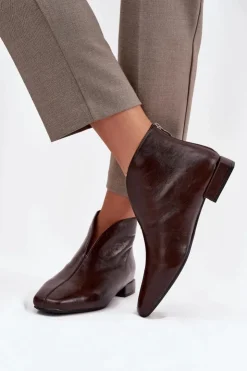 Boto Botki Ocieplane|Botki Skórzane*Botki Damskie Na Delikatnym Obcasie Czekoladowe Elvienne