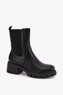 Discount Boto Botki Damskie Na Klocku Eko Skórzane Czarne Kyra Czarny