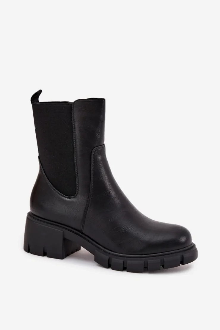 Discount Boto Botki Damskie Na Klocku Eko Skórzane Czarne Kyra Czarny