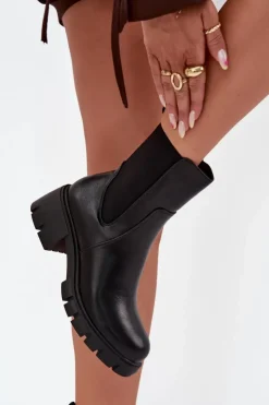 Discount Boto Botki Damskie Na Klocku Eko Skórzane Czarne Kyra Czarny