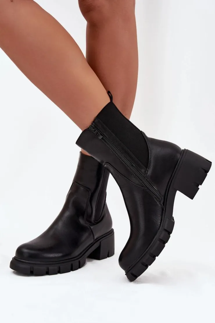 Discount Boto Botki Damskie Na Klocku Eko Skórzane Czarne Kyra Czarny