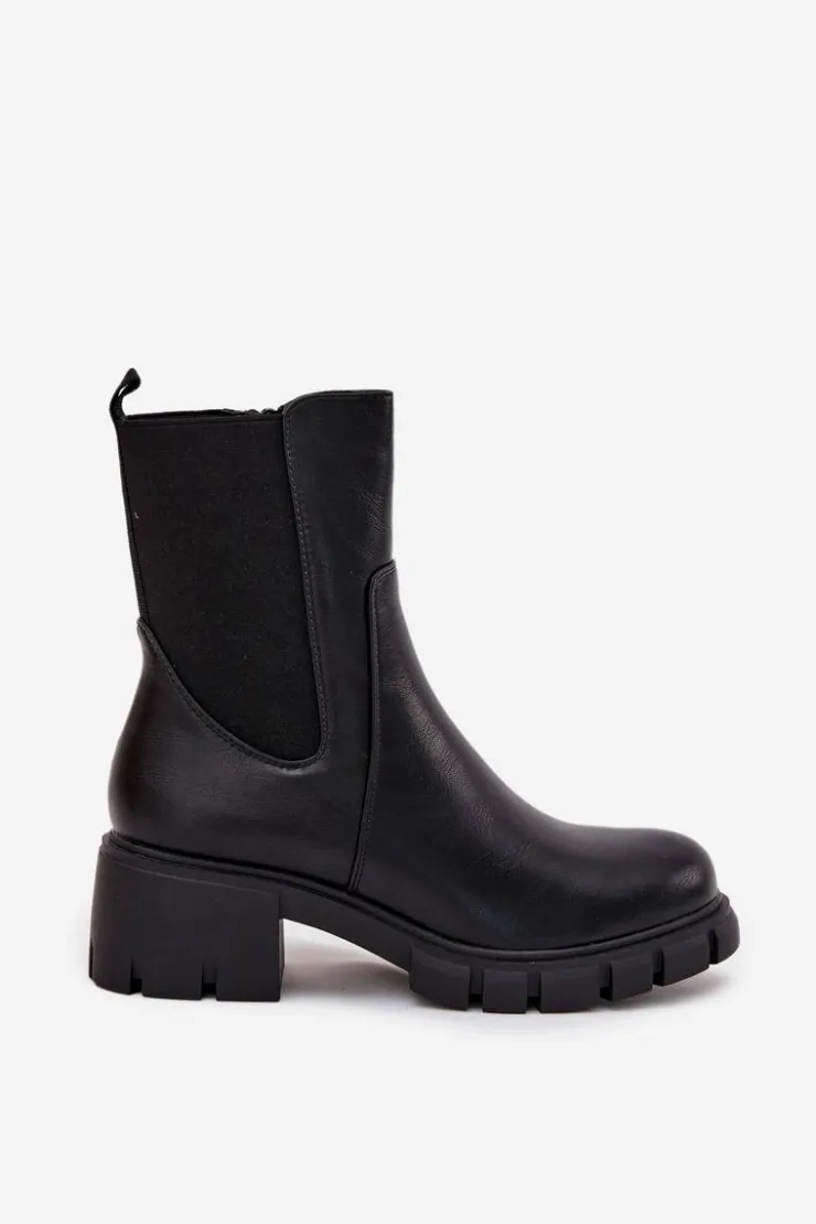 Discount Boto Botki Damskie Na Klocku Eko Skórzane Czarne Kyra Czarny