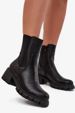 Discount Boto Botki Damskie Na Klocku Eko Skórzane Czarne Kyra Czarny