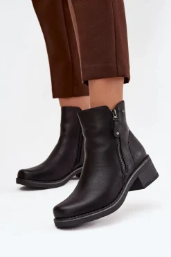 Damskie Evento Botki Damskie Na Klocku Ocieplane Czarne Kalivana