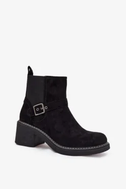 Sale Boto Botki Damskie Na Klocku Z Klamrą Czarne Nymera Czarny