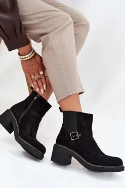Sale Boto Botki Damskie Na Klocku Z Klamrą Czarne Nymera Czarny
